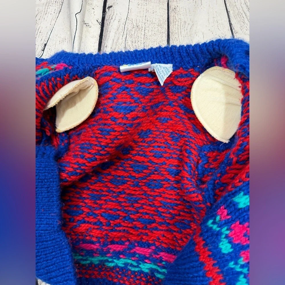 Rainbow Creek Hand Knit Sweater with Red and Blue Accents